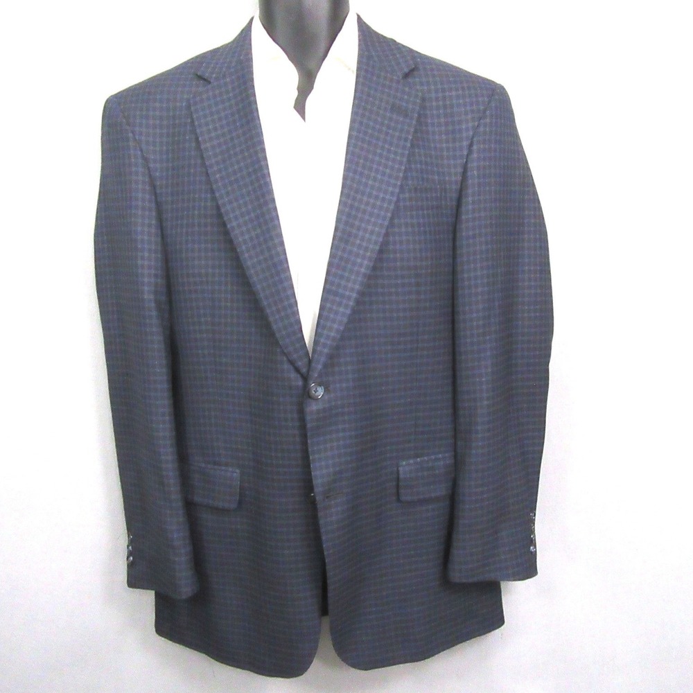 Hart Schaffner‎ Marx Mens Sport Coat 39L Blue Check Plaid Single Vent